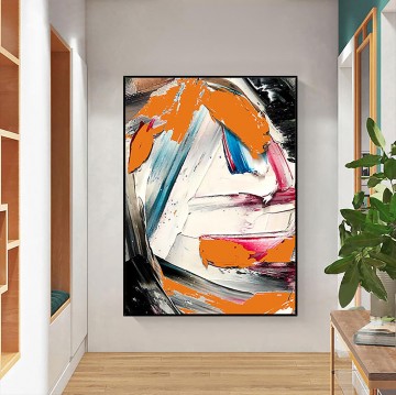  Palette Tableau - Impasto abstrait traits orange par Couteau à palette art mural minimalisme